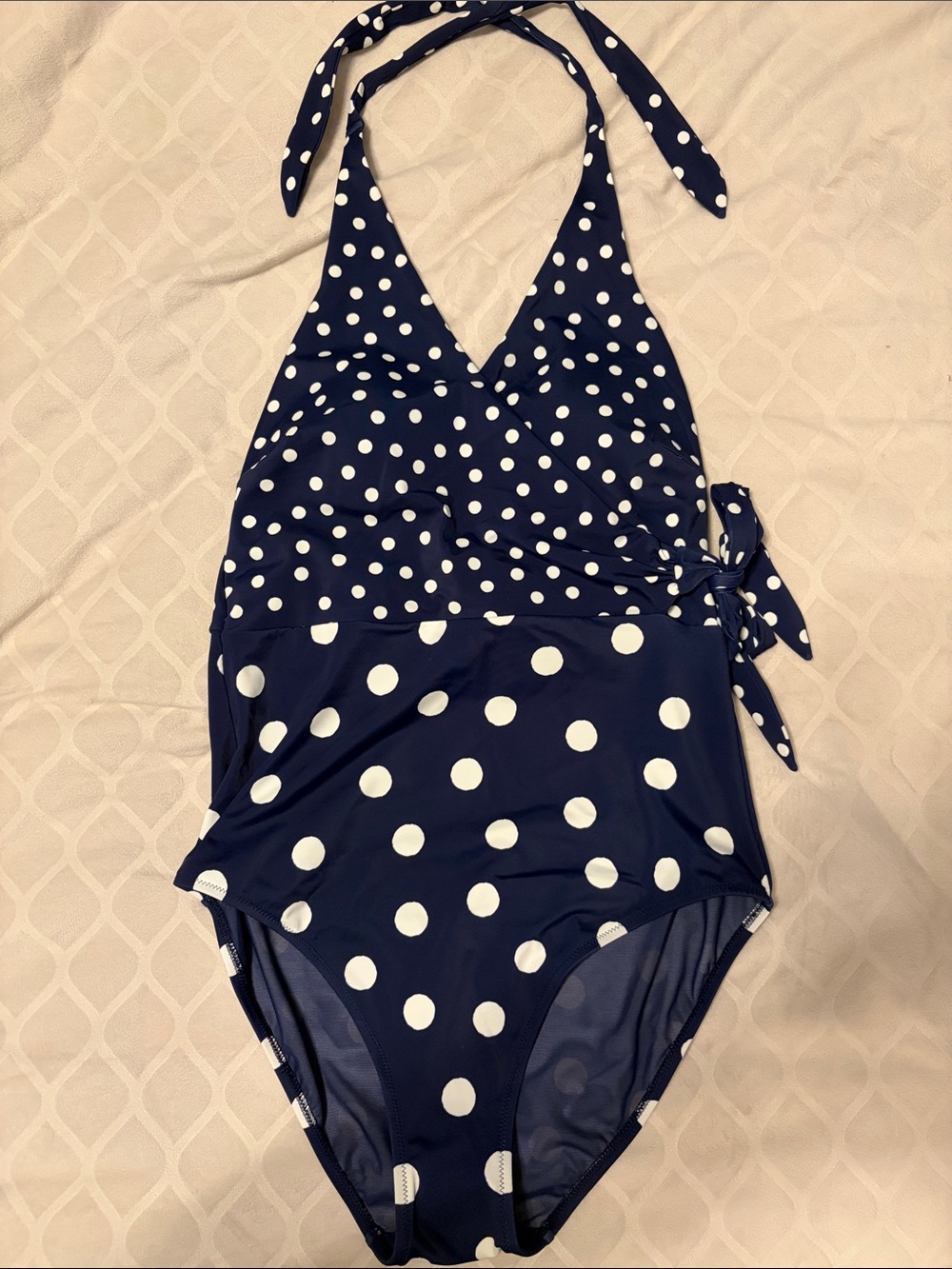 Boden Navy Polka Dot Halter One-Piece Swimsuit - size 10, NWOT